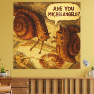 Impressão Em Tela Caracol Curioso & Paródia de Michelangelo Cartoon