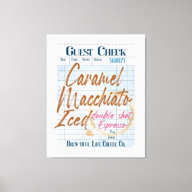 Impressão Em Tela Caramel Macchiato de Recepção de Café com Verifica (Frente)