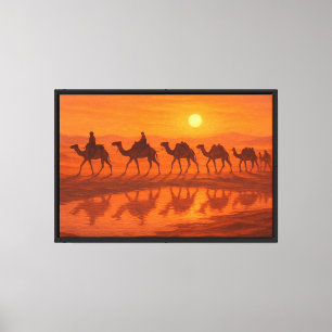Impressão Em Tela Caravana do Deserto ao Pôr do Sol
