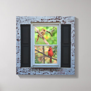 Impressão Em Tela Cardeais masculinos e fêmeas na janela/parede de