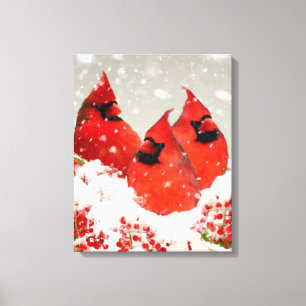 Impressão Em Tela Cardeais pintados óleo do vermelho do inverno