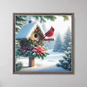 Impressão Em Tela Cardeal de inverno em um abrigo festivo