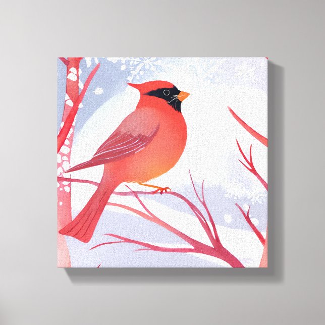 Impressão Em Tela Cardinal Vermelho | Linda pintura em aquarela (Frente)