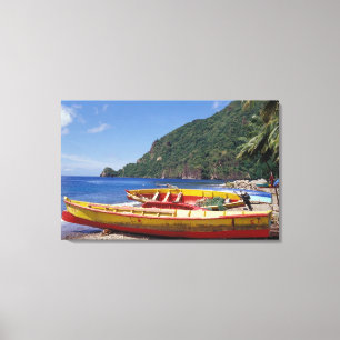 Impressão Em Tela Caribe, BWI, Santa Lúcia, Barcos à vela, Soufriere
