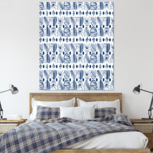 Impressão Em Tela Caribe Tribal Mudcloth: Azul Marinho, Branco