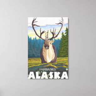 Impressão Em Tela Caribu no selvagem - Fairbanks, Alaska
