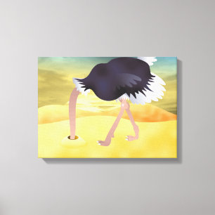 Impressão Em Tela Caricatura De Ostrich Com Areia De Cabeça