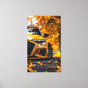 Impressão Em Tela Carro Amarelo Atraente em Paisagem de Outono