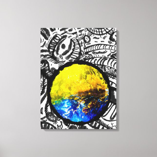 Impressão Em Tela Carro azul com flores amarelas (Frente)