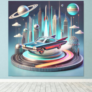 Impressão Em Tela Carro Coupe de Grandes Aleta Futurístico Atômico