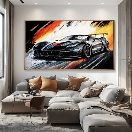 Impressão Em Tela Carro de Corrida Preto Dinâmico Abstrato Pintura