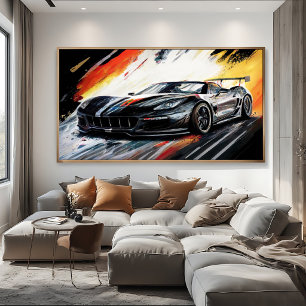 Impressão Em Tela Carro de Corrida Preto Dinâmico Abstrato Pintura