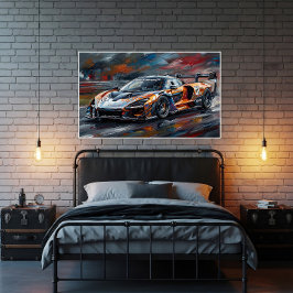 Impressão Em Tela Carro de Corrida Supercarro Orange GTR