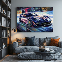 Impressão Em Tela Carro Esportivo Dinâmico Correndo Estilo Pintura