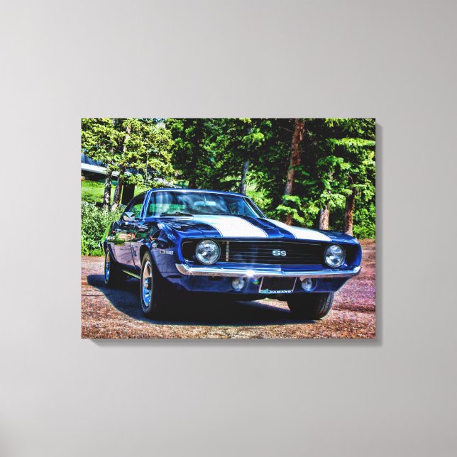 Impressão Em Tela Carro Muscular Super Esporte de Camaro SS 1969 (Frente)
