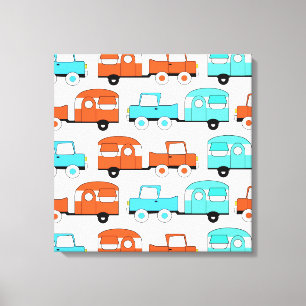 Impressão Em Tela Carro vintage de laranja Turquoise do Retro Campin