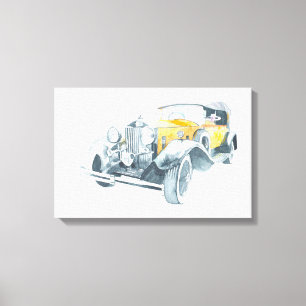 Impressão Em Tela Carro vintage retrô amarelo.