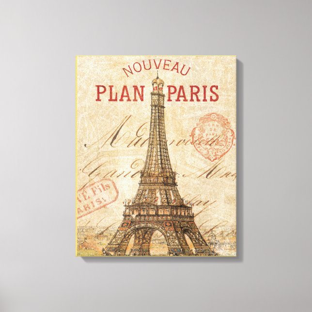 Impressão Em Tela Carta de Paris (Frente)