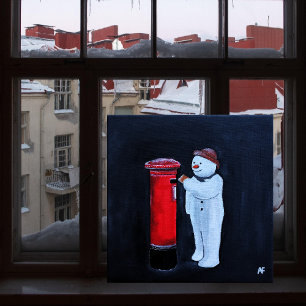 Impressão Em Tela Carta do Boneco de Neve para o Papai Noel Pintura 