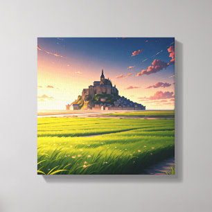 Impressão Em Tela Cartão postal Mont Santo-Michel Sunset