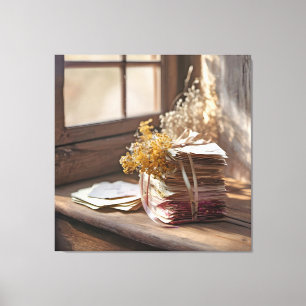 Impressão Em Tela Cartas De Amor Antigas Ligadas A Fita