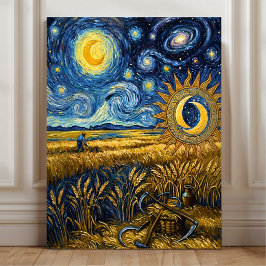Impressão Em Tela Cartaz Campo de Trigo Colheita Estrelada Estilo Va