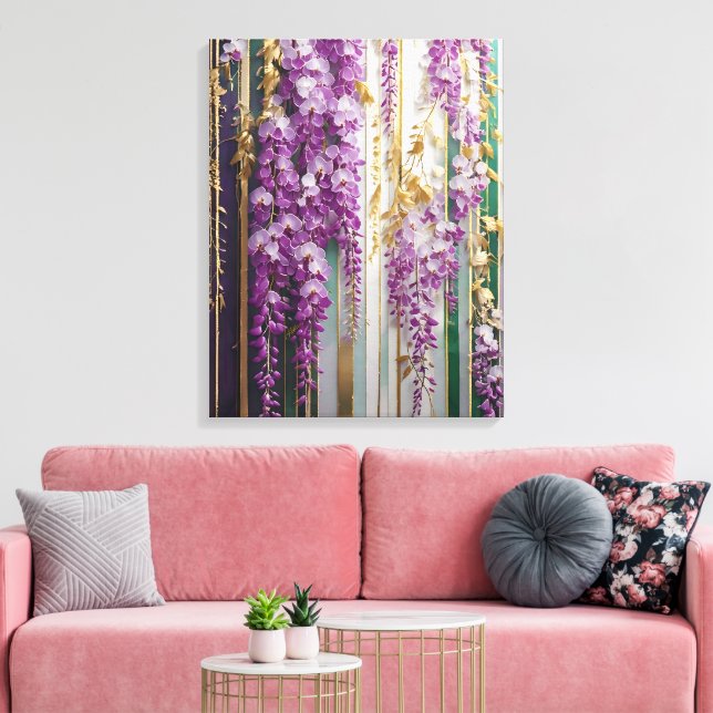 Impressão Em Tela Cartaz de Blooming Violet Dourada Wisteria (Insitu(Sala de estar))