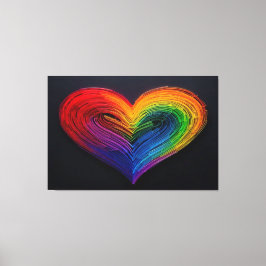 Impressão Em Tela Cartaz de Coração com Pena Neon Arco-íris