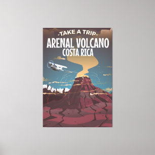 Impressão Em Tela Cartaz de desenho animado vintage do vulcão Arenal