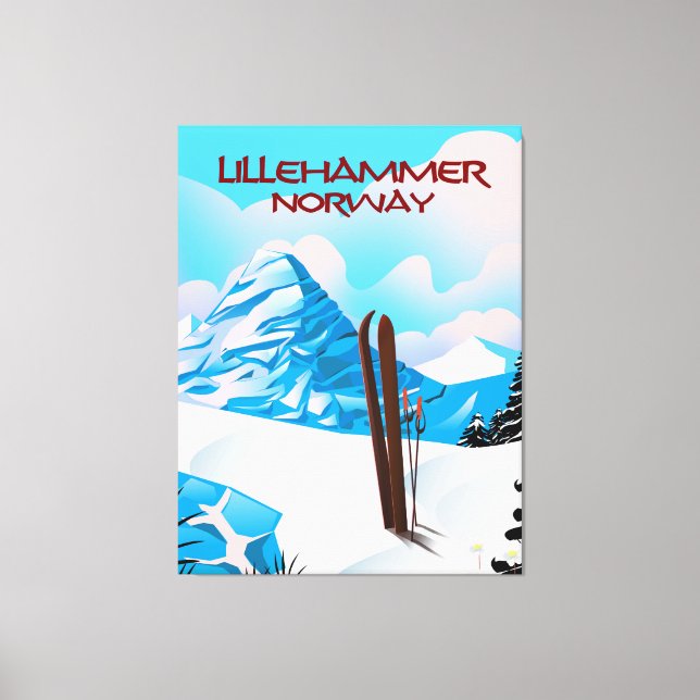 Impressão Em Tela Cartaz de esqui de Lillehammer Noruega. (Frente)
