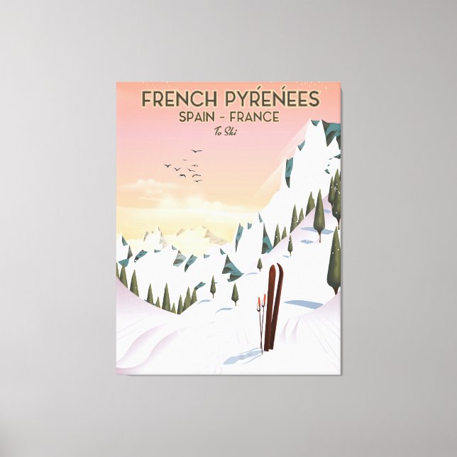 Impressão Em Tela Cartaz de esqui dos Pirenéus Franceses (Frente)