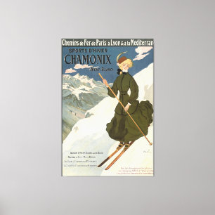 Impressão Em Tela Cartaz de Esqui Francês Vintage Chamonix Mont Blan
