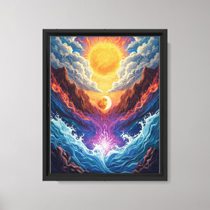 Impressão Em Tela Cartaz de Paisagem Abstrata Surrealista do Sol e d
