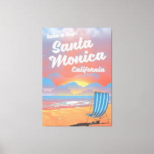 Impressão Em Tela Cartaz de praia vintage Santa Monica Califórnia