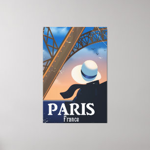 Impressão Em Tela Cartaz de viagem da Torre Eiffel Paris França