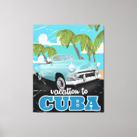 cartaz de viagem de carro antigo em Cuba