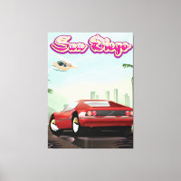 cartaz de viagem de carro esportivo vermelho de Sa