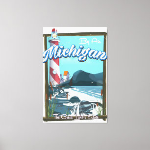 Impressão Em Tela Cartaz de viagem do farol de Michigan!