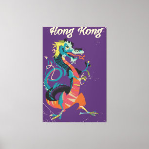 Impressão Em Tela Cartaz de viagem estilo vintage do Dragão de Hong 