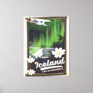 Impressão Em Tela cartaz de viagem estilo vintage paisagem Islândia