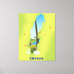 Impressão Em Tela Cartaz de viagem ilustrado do mapa da Suécia.