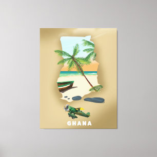 Impressão Em Tela Cartaz de viagem ilustrado do mapa de Gana.