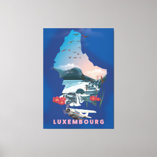Impressão Em Tela Cartaz de viagem ilustrado do mapa de Luxemburgo.