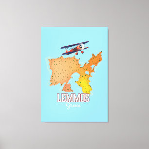 Impressão Em Tela Cartaz de viagem ilustrado do mapa grego de Lemmos