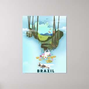 Impressão Em Tela cartaz de viagem ilustrado mapa do Brasil