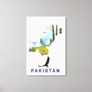 Impressão Em Tela cartaz de viagem mapa do Paquistão