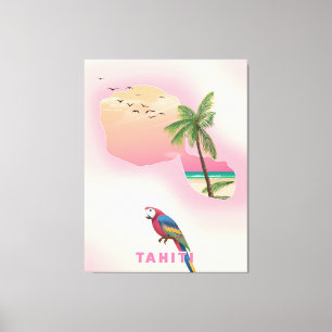Impressão Em Tela cartaz de viagem mapa ilustrado de Taiti