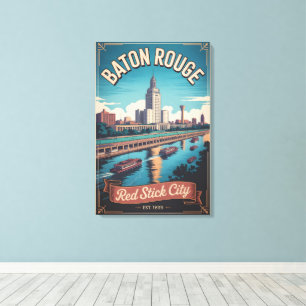 Impressão Em Tela Cartaz de Viagem Retro Vintage Baton Rouge Louisia