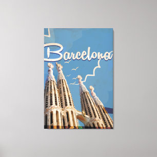Impressão Em Tela Cartaz de viagem vintage de Barcelona