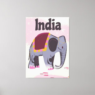 Impressão Em Tela Cartaz de viagem vintage de Elefante Indiano.